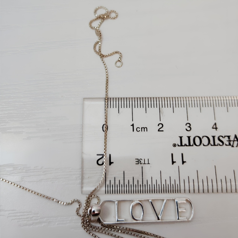 SU Sterling Silver Open work LOVE Bar Pendant Necklace Thailand 17" - Picture 8 of 13